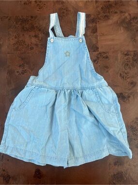 Tocoto Vintage Light Blue Denim Overall Dress for Kids - Star Detail